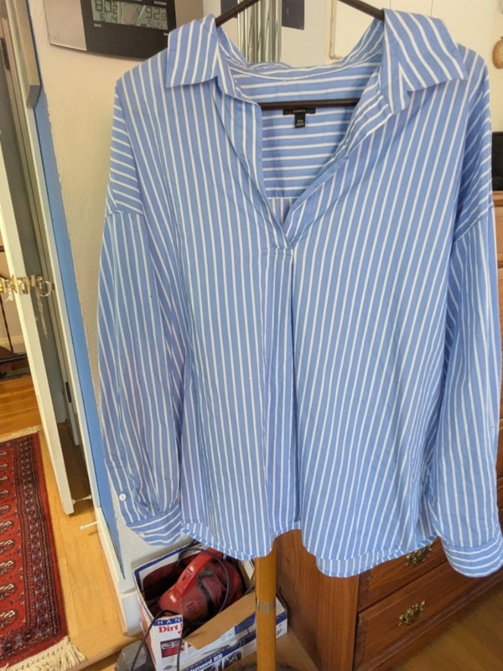 Talbots Blue & White Striped Cotton Woven Popover, Plus Size Petite 2x